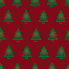 Fototapeta premium Creative christmas pattern with green neon christmas tree on red background. Seamless christmas vector illustration with spruce on red backdrop. New year concept. Christmas wrapping paper.
