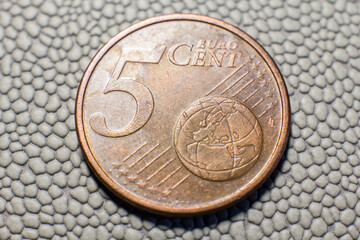 Coin 5 euro cents of Spain close-up