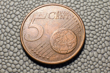 Coin 5 euro cents of Spain close-up - obrazy, fototapety, plakaty