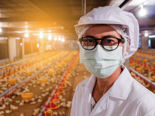 The woman with white cloth in the chicken farming business © Polawat