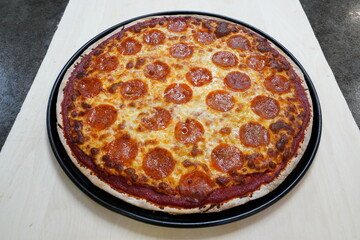 Thin Crust Bake Pepperoni Pizza served hot