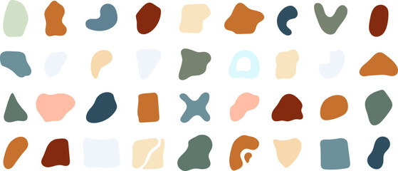 Abstract contemporary organic shapes isolated elements. Liquid blobs forms, simple blotch and different pebble or stone silhouettes. Vector trendy design collection