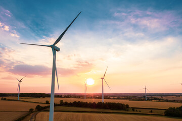 Landscape with Turbine Green Energy Electricity, Windmill for electric power production, Wind turbines generating electricity. Aerial view of wind turbine farm. electricity generator wind turbines. 