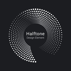 Halftone circular frame logo. Circle dots isolated on the white background. Fabric design element. Halftone circle dots texture. Vector design element for various purposes.