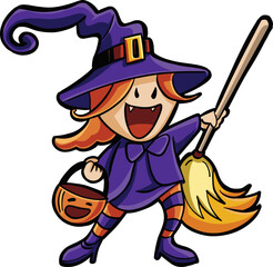 halloween witch with broom
