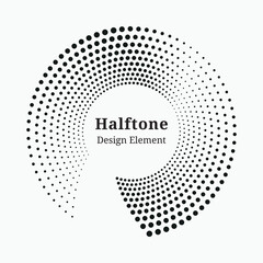 Halftone circular frame logo. Circle dots isolated on the white background. Fabric design element. Halftone circle dots texture. Vector design element for various purposes.