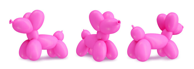 Pink balloon with helium dog. Realistic 3D toy for children, minimalistic decorative object, isolated on white background