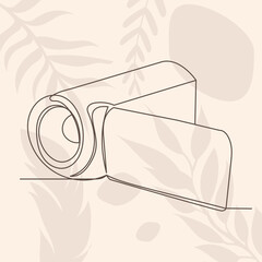 video camera drawing by one continuous line, on abstract background vector