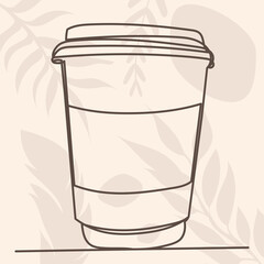 coffee drawing by one continuous line, on abstract background vector