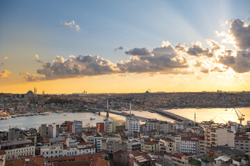 Istanbul Sunset Panorama to Golden Horn and Galata district