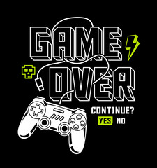 Vector joysticks gamepad illustration with slogan texts, game controller artwork for apparel prints and other uses. © cddesign.co