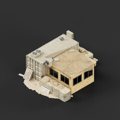 Isometric view Military hut and encampment, military base, 3d rendering