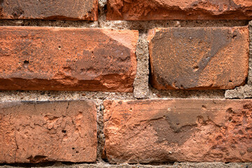 Masonry from old red bricks. Vintage background.