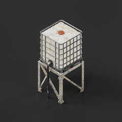 Isometric view Military tall chemical tank, isolated industrial tank, 3d rendering