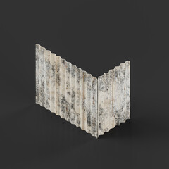 Isometric view Rusted old metal corrugated sheet, 3d rendering