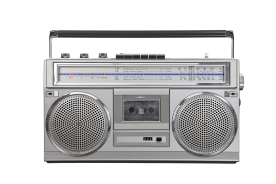 Vintage boombox portable stereo isolated with transparent background.