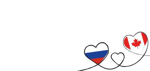 Drei verbundene Herzen mit der Flagge von Kanada und  Russland