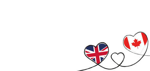 Drei verbundene Herzen mit der Flagge von Kanada und  des Vereinigten Königreich 