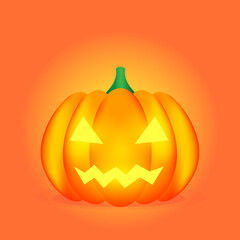 Evil scary smiling Halloween Pumpkin isolated on orange background. Vector illustration EPS10