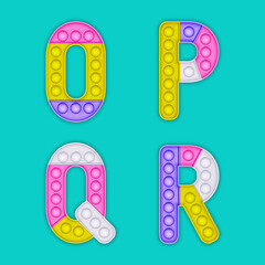 Children's pop it alphabet. A set of realistic antistress toys in the form of an letters.
