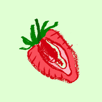 Vector Strawberry icon isolated. Color hand drawn strawberries sketch. Stencil style drawing of red berry illustration for baby food logo, juice label design, strawberry icon, berries packaging.