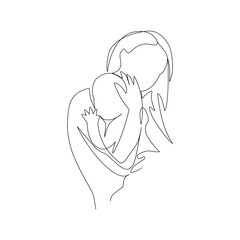 Vector illustration of mother and son drawn in line art style