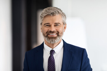 Portrait Of Handsome Smiling Middle Aged Businessman Wearing Suit Looking At Camera