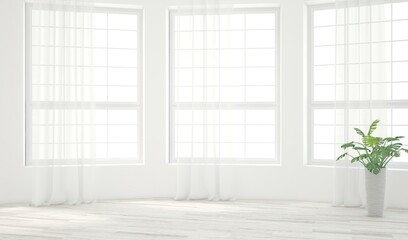 White empty room. Scandinavian interior design. 3D illustration