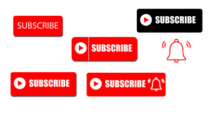 Subscribe buttons. Video channel interacting UI element with different design template, subscription logo design. Vector illustration online education subscriber and social media icon subscribing
