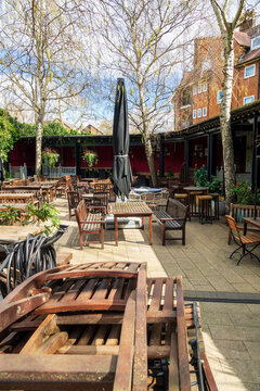 Pub Beer Garden With Tables And Chairs But No People