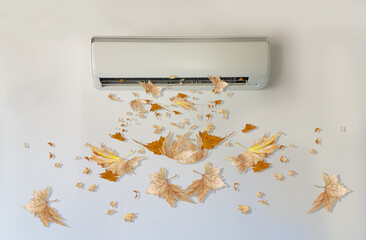 air condition aircondition air-condition on the white wall  modern dievice autum leave falling,
