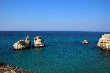 Fototapeta na wymiar Italy, Puglia: View of Two Sisters, rocks in Salento.