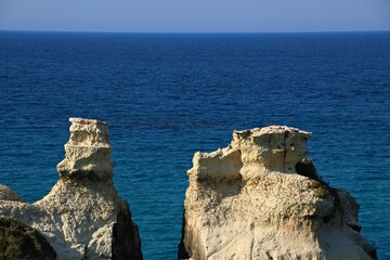 Italy, Salento, Lecce: Detail of  two sisters rocks in torre dell'orso.