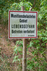 Munitionsbelastetes Gebiet, Lebensgefahr, betreten verboten