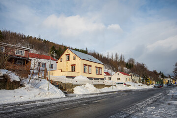 Old buildings in town of Akureyri in north Iceland