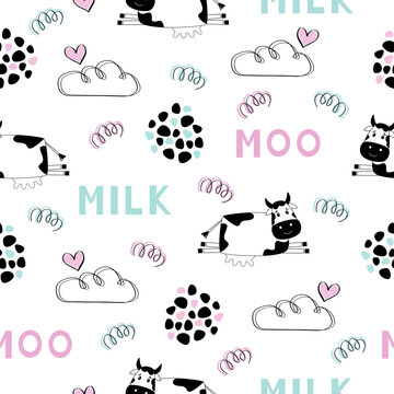 Seamless pattern with funny cows