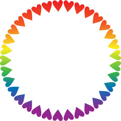 Elegant round rainbow lgbt frame or border made of hearts.