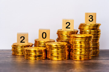 2023 number on wood blocks new year, business and financial concept