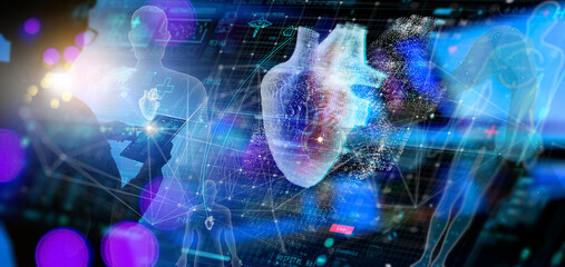 Cardiologist doctor check up report electronic medical record and examine heart function of patient on Digital tablet.healthcare and network connection Science Medical technology .concept