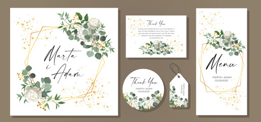 Wedding Invitation, menu, label, envelope. Floral design green watercolor eucalyptus leaves, foliage greenery decorative print. Vector elegant cute rustic.  © Nessa