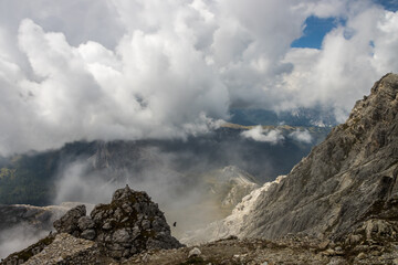 Mountain trail Cinque Torri in Dolomites