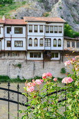 Fototapeta na wymiar Historic mansions in Amasya, Turkey - Amasya is located in the north of Anatolia, in the inner part of the Middle Black Sea Region, at the junction point of the roads which connect Black Sea Coast to 