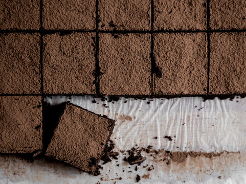 Chocolate Brownie Pieces On A Tray