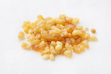 Frankincense resin on white background