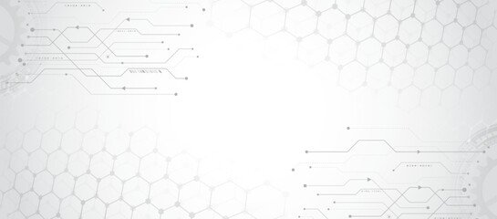 Fototapeta premium Wide Sci-fi template with polygons. Futuristic illustration. Abstract hexagon science on the grey background. Hi-tech digital technology and engineering concept.