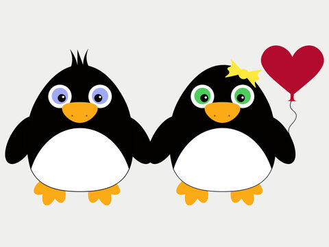 Vector pair of cartoon penguin in love