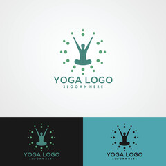 Yoga Logo desain abstrak vektor template gaya Linear. Kesehatan Spa Meditasi Harmony Logotype konsep Manusia dalam ikon pose teratai.Mobile