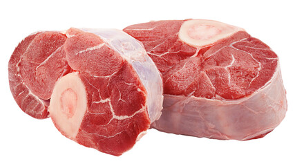 Sliced beef shank, osso bucco steak, isolated on white background, full depth of field, clipping path