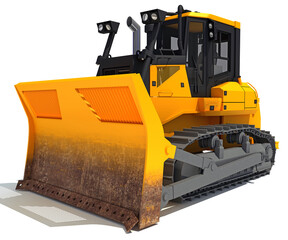 Tracked Dozer heavy construction machinery 3D rendering on white background