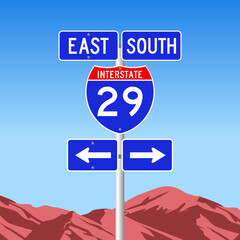 Vector illustration of the State Interstate 29 road sign on metallic post